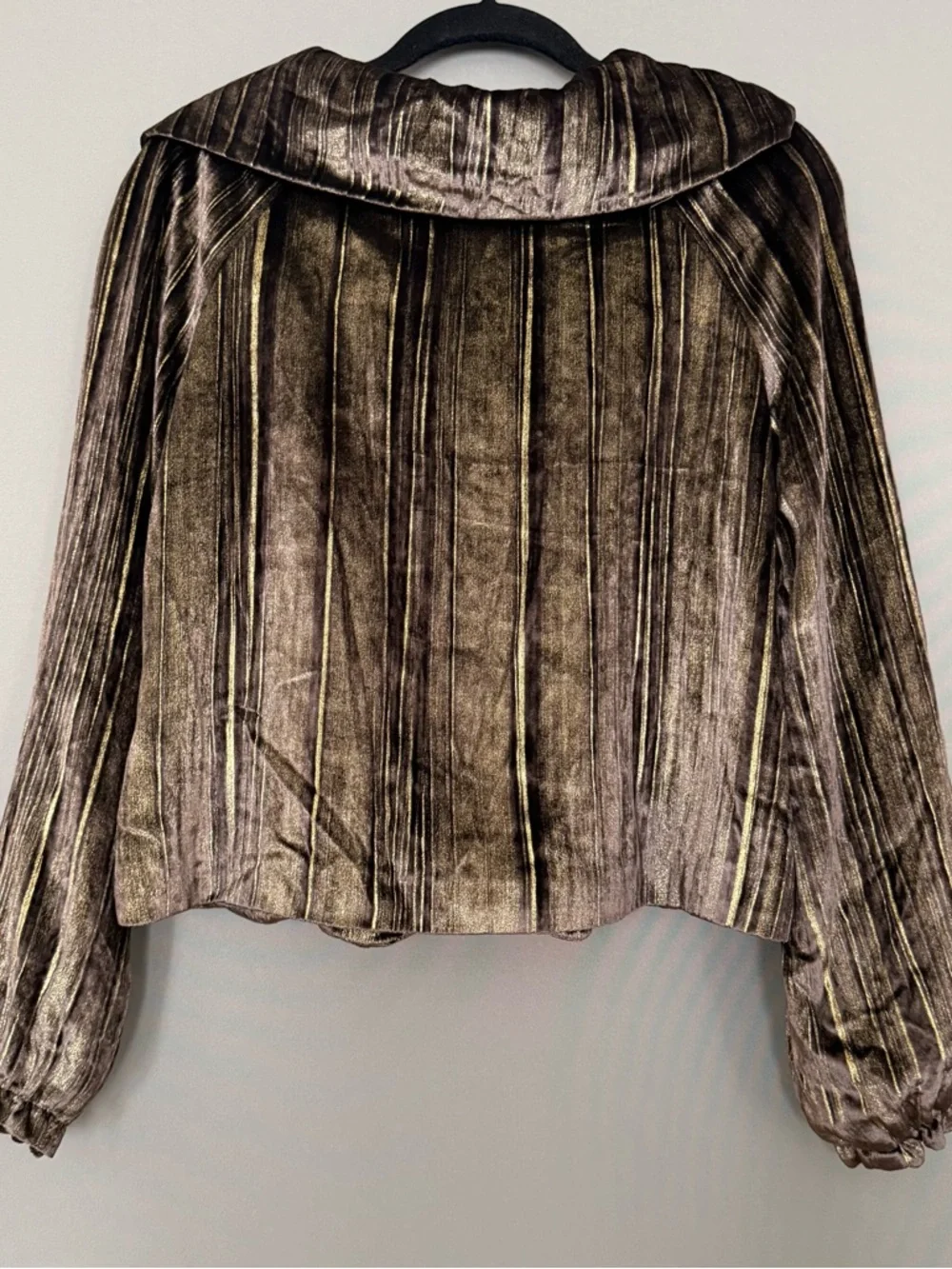 Lafayette 148 Metallic Velvet Silk-Blend Cropped Jacket Brown Gold Womens 8 Luxe - Picture 2 of 8